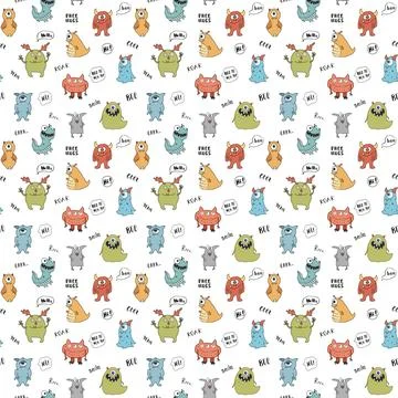 Cute monsters seamless pattern. Cartoon monsters background. Vector illustr.. イラスト素材
