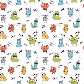 Cute monsters seamless pattern. Cartoon monsters background. Vector illustr.. 스톡 일러스트