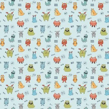 Cute monsters seamless pattern. Cartoon monsters background. Vector illustr.. Stockillustratie