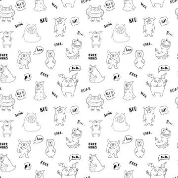 Cute monsters seamless pattern. Cartoon monsters background. Vector illustr.. 스톡 일러스트