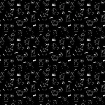 Cute monsters seamless pattern. Cartoon monsters background. Vector illustr.. Stock Illustration