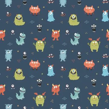 Cute monsters seamless pattern. Cartoon monsters background. Vector illustr.. イラスト素材