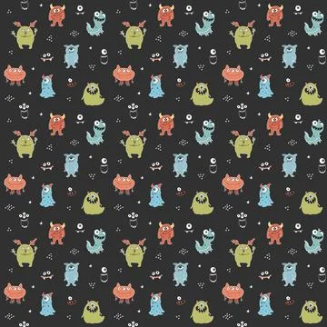 Cute monsters seamless pattern. Cartoon monsters background. Vector illustr.. イラスト素材