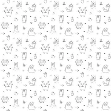 Cute monsters seamless pattern. Cartoon monsters background. Vector illustr.. Stockillustratie