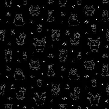 Cute monsters seamless pattern. Cartoon monsters background. Vector illustr.. 스톡 일러스트