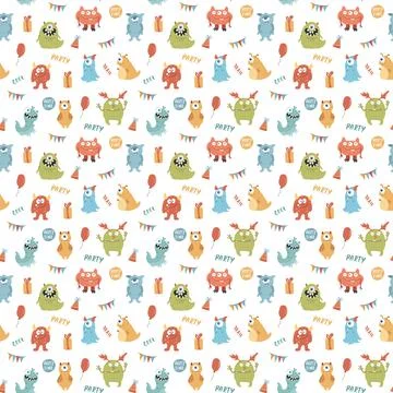 Cute monsters seamless pattern. Cartoon monsters background. Vector illustr.. Stockillustratie