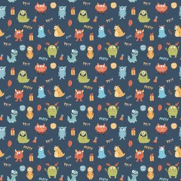 Cute monsters seamless pattern. Cartoon monsters background. Vector illustr.. 库存插图