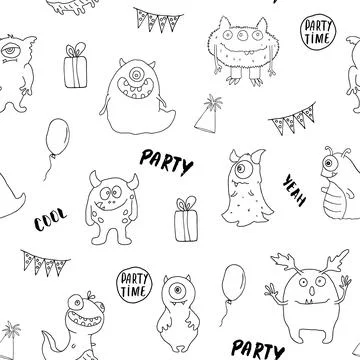 Cute monsters seamless pattern. Cartoon monsters background. Vector illustr.. 스톡 일러스트