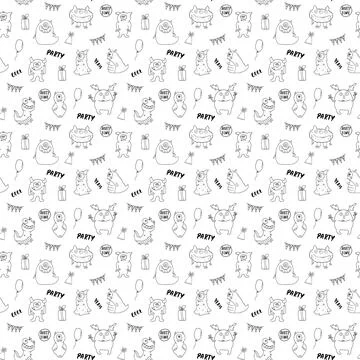 Cute monsters seamless pattern. Cartoon monsters background. Vector illustr.. Illustrazione stock