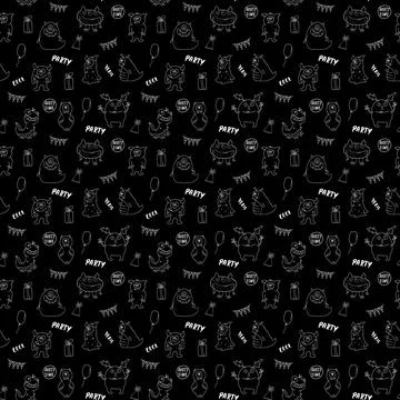 Cute monsters seamless pattern. Cartoon monsters background. Vector illustr.. 스톡 일러스트