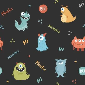 Cute monsters seamless pattern. Cartoon monsters background. Vector illustr.. イラスト素材