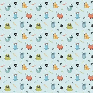 Cute monsters seamless pattern. Cartoon monsters background. Vector illustr.. 스톡 일러스트