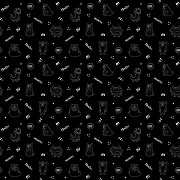 Cute monsters seamless pattern. Cartoon monsters background. Vector illustr.. 스톡 일러스트