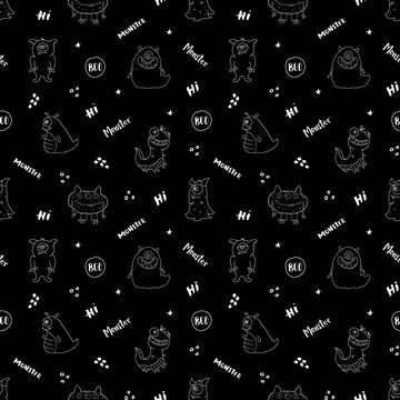 Cute monsters seamless pattern. Cartoon monsters background. Vector illustr.. イラスト素材