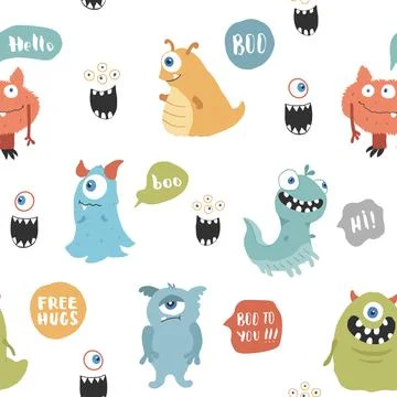 Cute monsters seamless pattern. Cartoon monsters background. Vector illustr.. イラスト素材