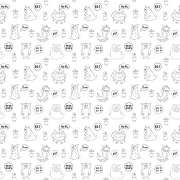 Cute monsters seamless pattern. Cartoon monsters background. Vector illustr.. Stock Illustration