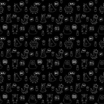 Cute monsters seamless pattern. Cartoon monsters background. Vector illustr.. イラスト素材