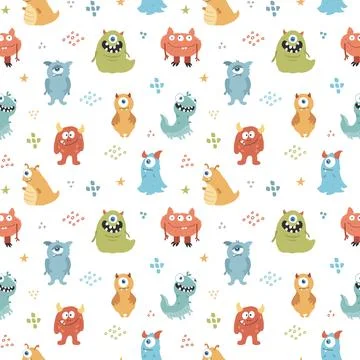 Cute monsters seamless pattern. Cartoon monsters background. Vector illustr.. Stockillustratie