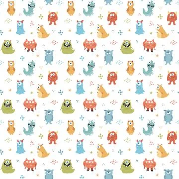 Cute monsters seamless pattern. Cartoon monsters background. Vector illustr.. 库存插图