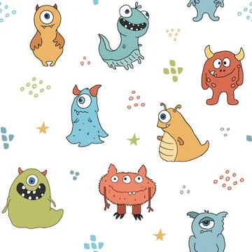 Cute monsters seamless pattern. Cartoon monsters background. Vector illustr.. イラスト素材