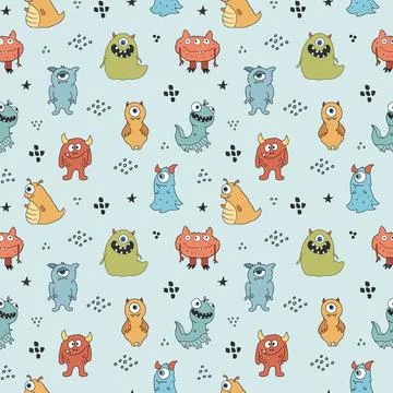 Cute monsters seamless pattern. Cartoon monsters background. Vector illustr.. イラスト素材