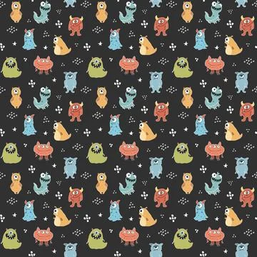Cute monsters seamless pattern. Cartoon monsters background. Vector illustr.. Stockillustratie