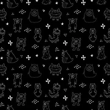 Cute monsters seamless pattern. Cartoon monsters background. Vector illustr.. Stock Illustration