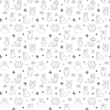 Cute monsters seamless pattern. Cartoon monsters background. Vector illustr.. 스톡 일러스트