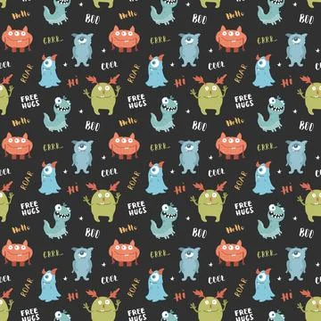 Cute monsters seamless pattern. Cartoon monsters background. Vector illustr.. Stockillustratie
