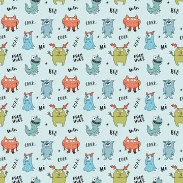 Cute monsters seamless pattern. Cartoon monsters background. Vector illustr.. Stockillustratie