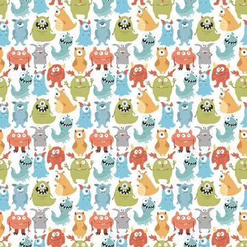 Cute monsters seamless pattern. Cartoon monsters background. Vector illustr.. Stockillustratie