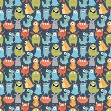 Cute monsters seamless pattern. Cartoon monsters background. Vector illustr.. イラスト素材