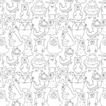Cute monsters seamless pattern. Cartoon monsters background. Vector illustr.. 库存插图