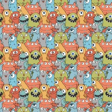 Cute monsters seamless pattern. Cartoon monsters background. Vector illustr.. 스톡 일러스트