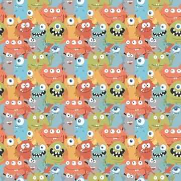 Cute monsters seamless pattern. Cartoon monsters background. Vector illustr.. Illustrazione stock