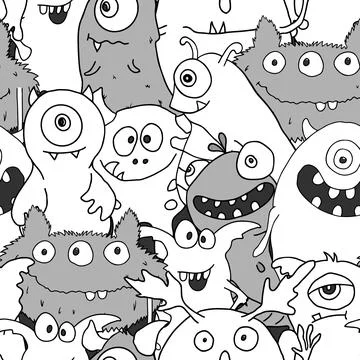 Cute monsters seamless pattern. Cartoon monsters background. Vector illustr.. Stock Illustration