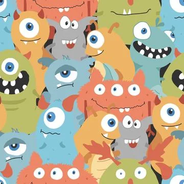 Cute monsters seamless pattern. Cartoon monsters background. Vector illustr.. イラスト素材