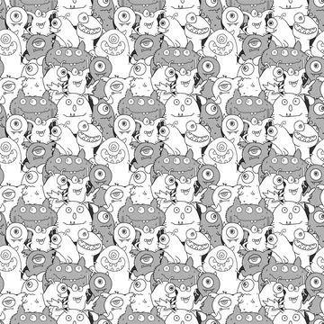 Cute monsters seamless pattern. Cartoon monsters background. Vector illustr.. Illustrazione stock