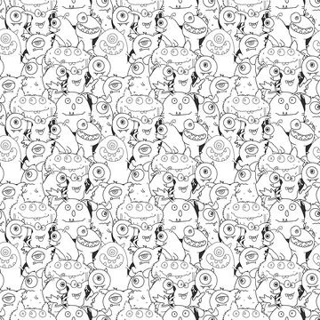 Cute monsters seamless pattern. Cartoon monsters background. Vector illustr.. イラスト素材