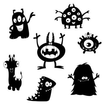 Cute monsters silhouettes 库存插图
