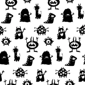 Cute monsters silhouettes pattern Illustrazione stock