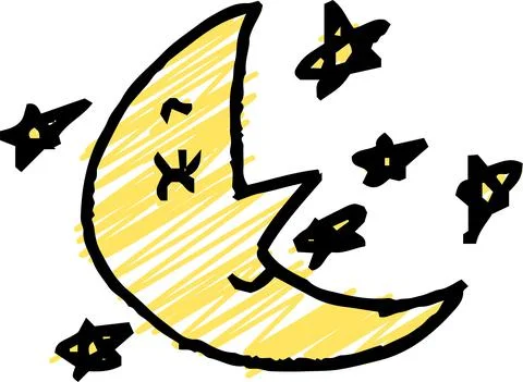 Cute moon and star scribbles drawn by children Stock Illustration