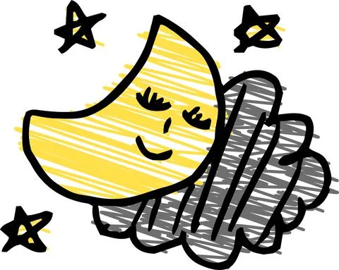 Cute moon and star scribbles drawn by children Stock Illustration