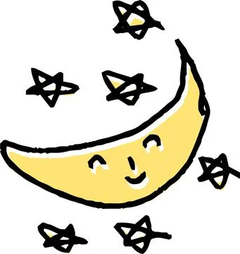 Cute moon and star scribbles drawn by children Stock Illustration