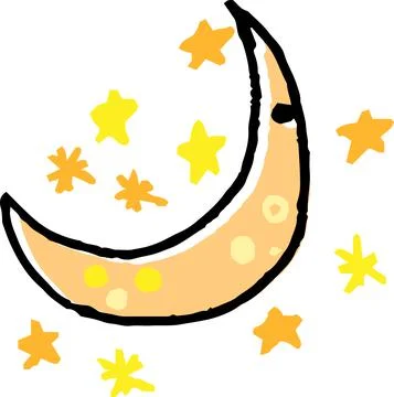 Cute moon and star scribbles drawn by children Stock Illustration