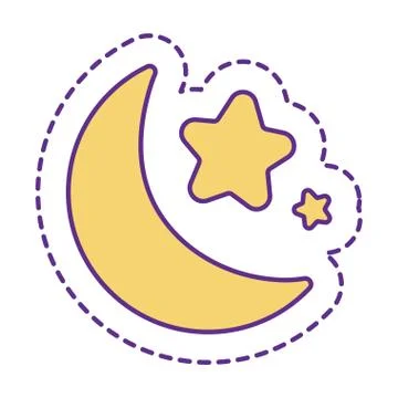 Cute moon and stars patch line and fill style icon vector design Illustrazione stock