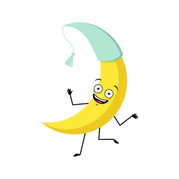 Cute moon character in nightcap with crazy happy emotion Illustrazione stock