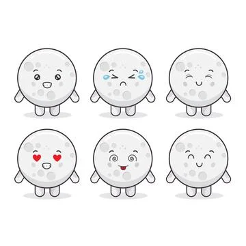 Cute Moon Characters With Various Expression Stock Illustration