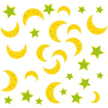 Cute moons and stars pattern background Illustrazione stock