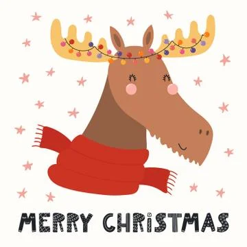 Cute moose Christmas card Stock Illustration